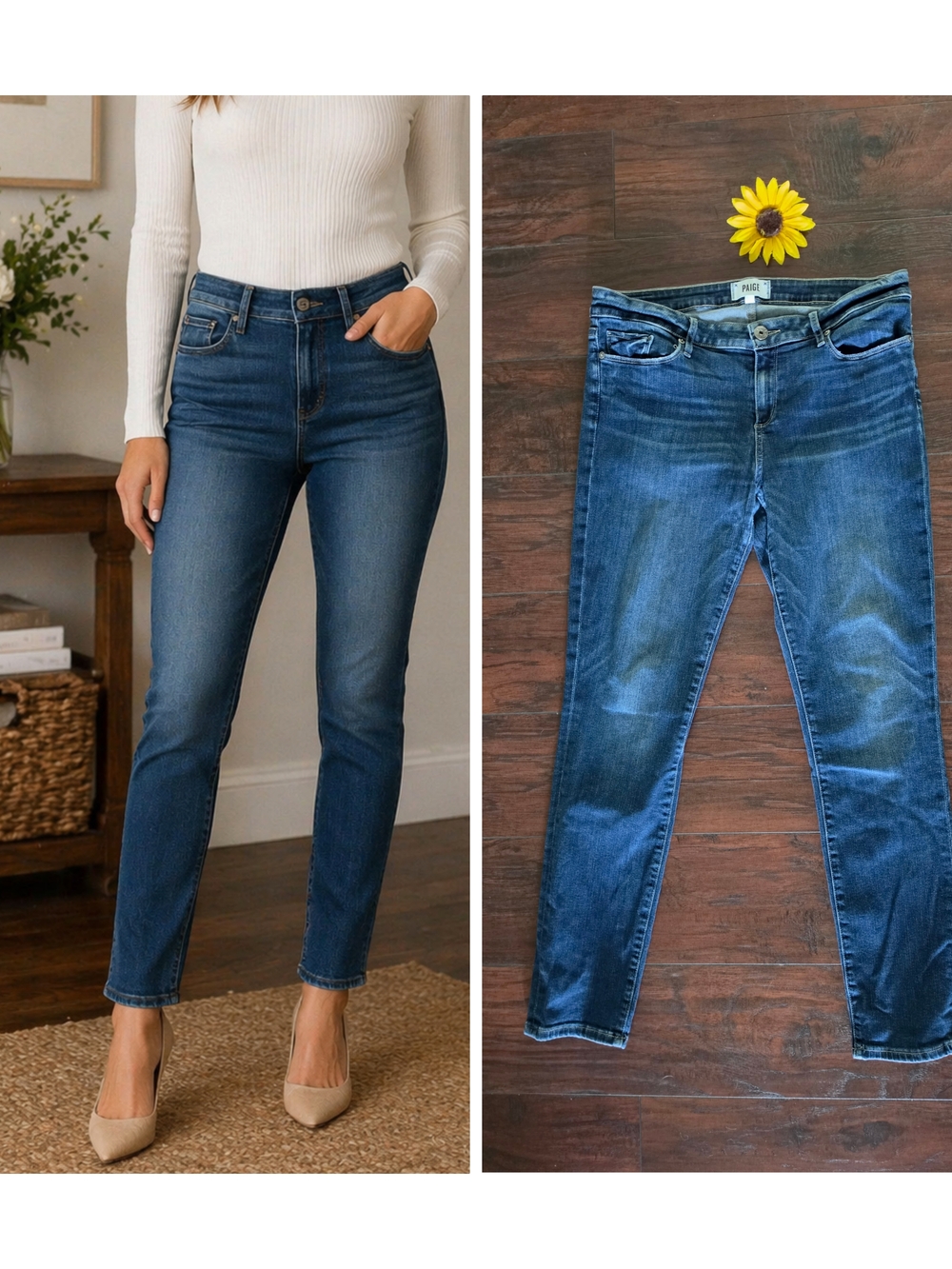 Paige Skylane Skinny Mid-Rise Straight Leg Women’s Jeans - Dark Blue